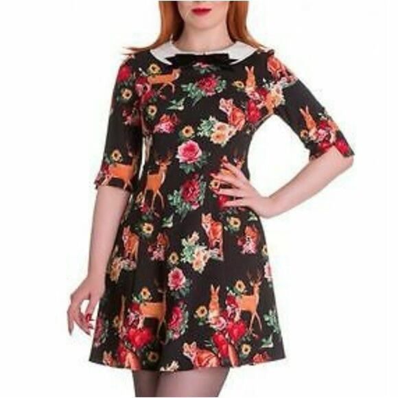 VTG Hell Bunny Vixen Dress Woodland Collar 50s Retro 3x Rockabilly, Plus 46”x36” - Picture 2 of 13